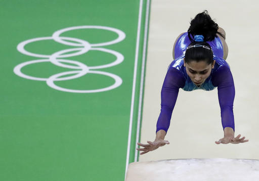 India's Dipa Karmakar performs on the vault during the artistic gymnastics women's apparatus final at the 2016 Summer Olympics in Rio de Janeiro, Brazil, Sunday, Aug. 14, 2016. (AP Photo/Julio Cortez)