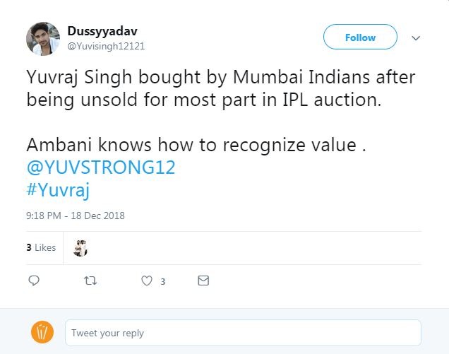 IPL AUCTION- युवराज सिंह को मुंबई इंडियंस के द्वारा आखिरी पलों में शामिल करने के बाद फैंस कर रहे हैं ऐसे शुक्रिया 7