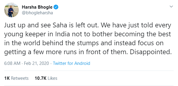 पहले टेस्ट में साहा को न खिलाने पर भारतीय टीम मनेजमेंट पर भड़के हर्षा भोगले, कही यह बात 4 पहले टेस्ट में साहा को न खिलाने पर भारतीय टीम मनेजमेंट पर भड़के हर्षा भोगले, कही यह बात 4