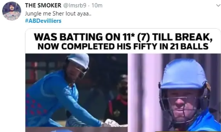 एबी डीविलियर्स ने वापसी पर खेली 24 गेंद में 61 रन की पारी, फैंस ने दिया ऐसा रिएक्शन 2