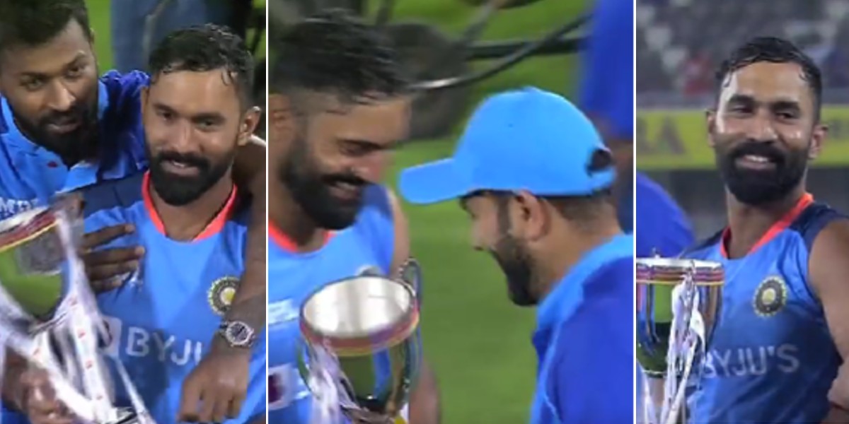 Video: Rohit Sharma ने ऑस्ट्रेलिया पर जीत के बाद Dinesh Karthik को थमाई ट्रॉफी