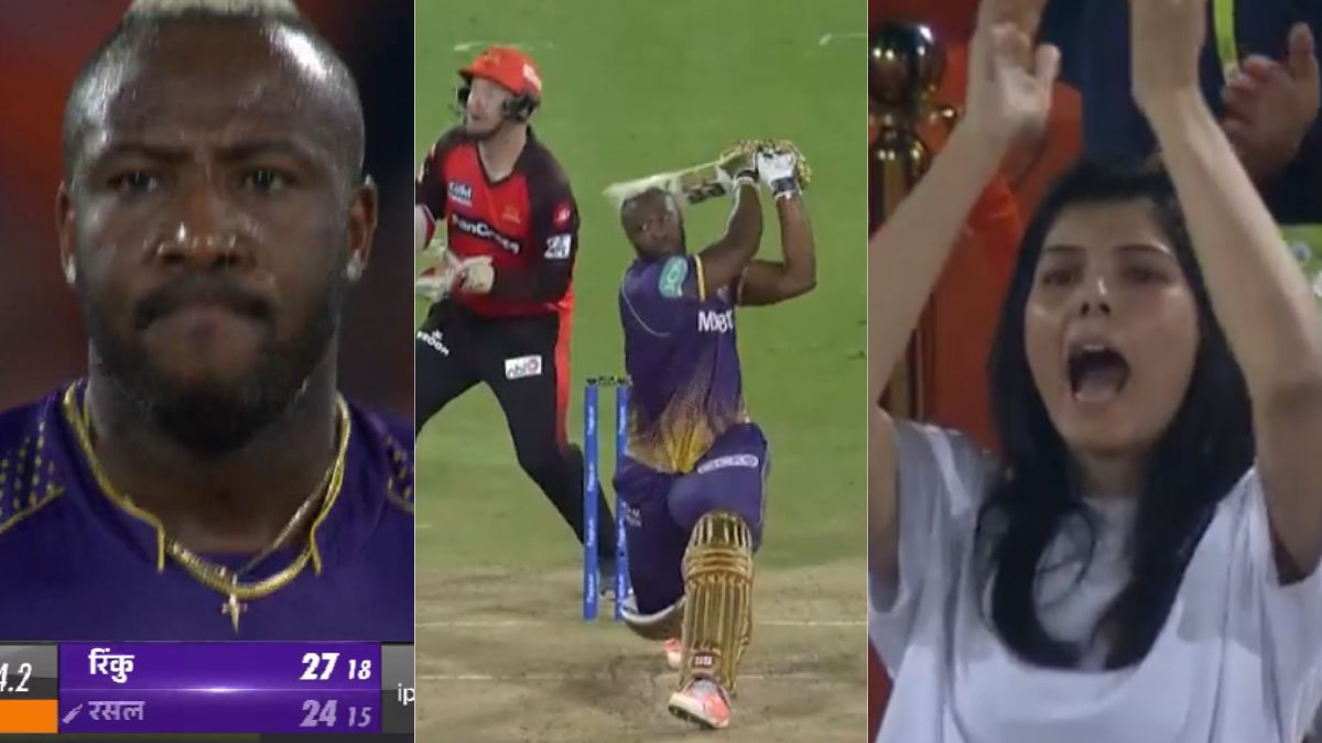 VIDEO: रसल को आउट होता देख चिल्ला-चिल्ला कर चिढ़ाने लगी काव्या मारन, तो गुस्से में कैरिबियाई बल्लेबाज ने दिखाई आँख