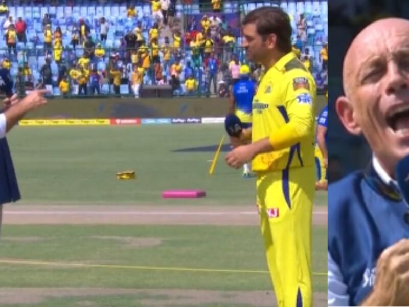 Hearing Dhoni-Dhoni slogans during the toss, Danny Morrison gestures to MS Dhoni to decide