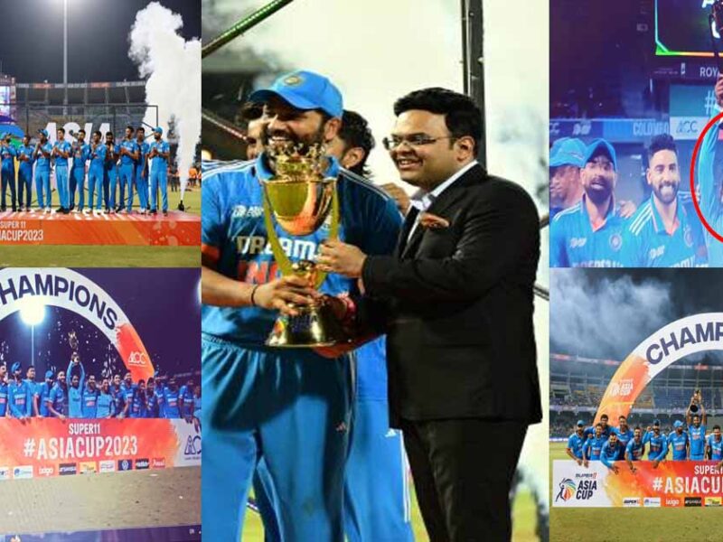 team india celebration video after won the 8th asia cup trophy video rohit sharma trophy handed over to an unknown person