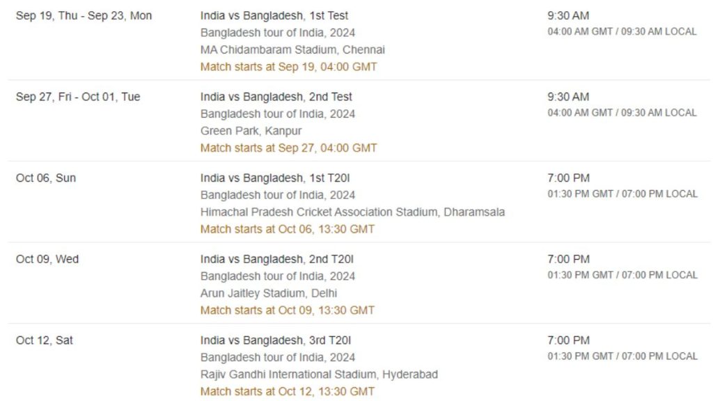 IND vs BAN Schedule PC: Cricbuzz