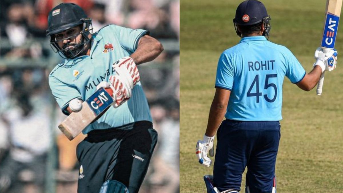 6,6,6,6,6,4,4,4,4,4.... Rohit Sharma shines in the Vijay Hazare Trophy match, playing a blistering innings of 155 runs off just 94 balls, hitting 9 sixes and 18 fours.