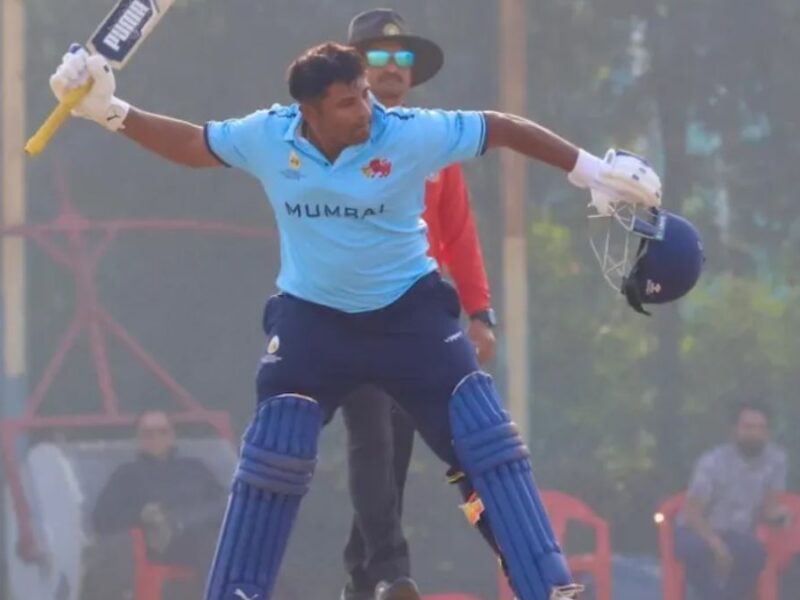 6,6,6,6,6,6.... Sarfaraz Khan smashed a century off 47 balls for Mumbai in Syed Mushtaq, hitting 8 fours and 7 sixes.