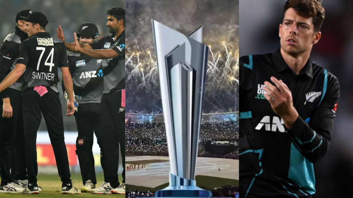 The New Zealand squad for the T20 World Cup has been announced, including Santner (captain), Rachin, Conway, Henry, Mitchell, and others.