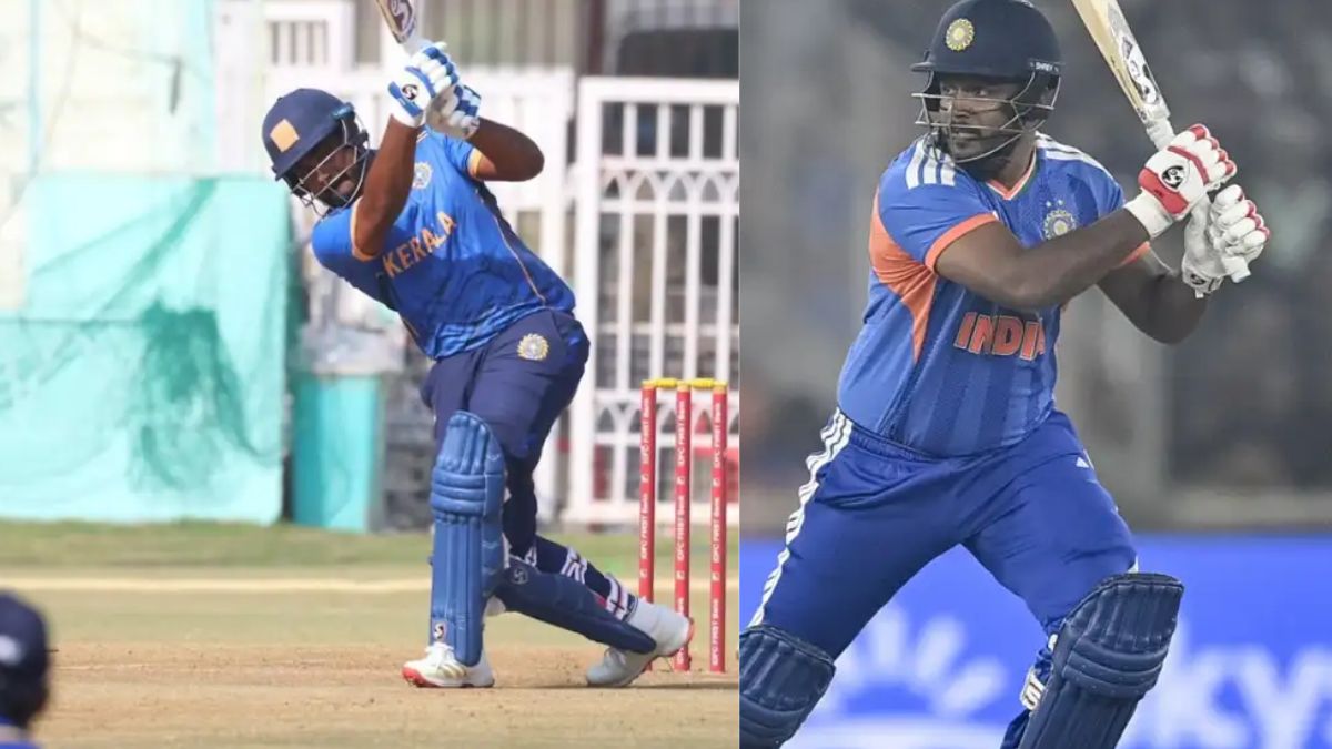 6,6,6,4,4,4,4,4..... Sanju Samson's storm in the Vijay Hazare Trophy, smashes an explosive century with 9 fours and 3 sixes.