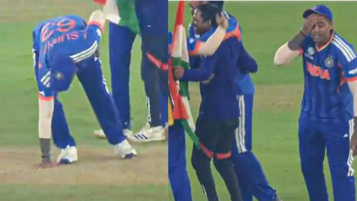 Suryakumar Yadav celebrated the victory by applying the soil from the pitch to his forehead and then kissing it with his lip