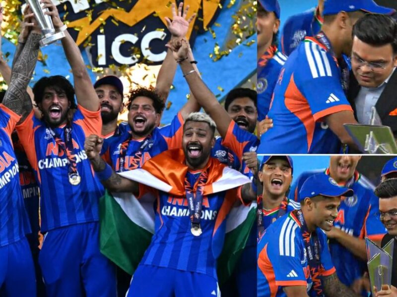 जय शाह को लगाया गले, फिर हवा में उड़ाई टी20 वर्ल्ड कप ट्रॉफी, ऐसा मनाया टीम इंडिया ने ट्रॉफी जीत का जश्न