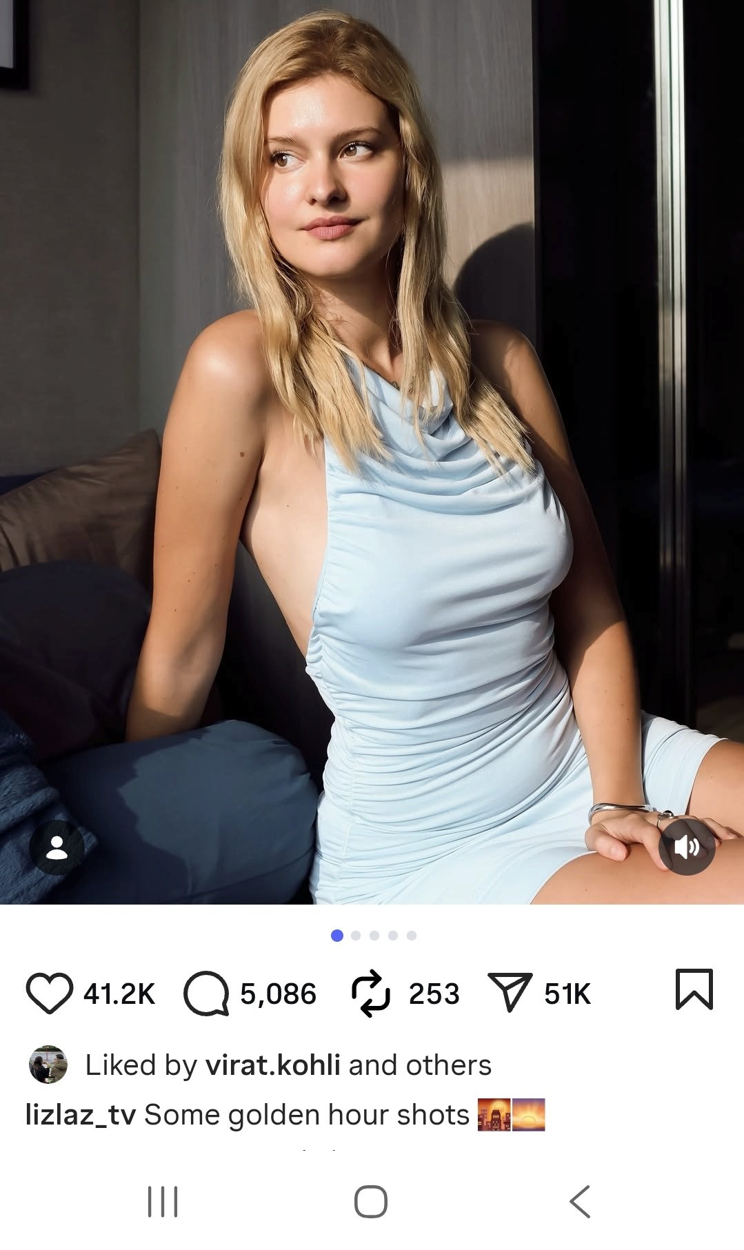 Virat Kohli के लिज़्लाज़ की इंस्टाग्राम पोस्ट पर लाइक का स्क्रीनशॉट: