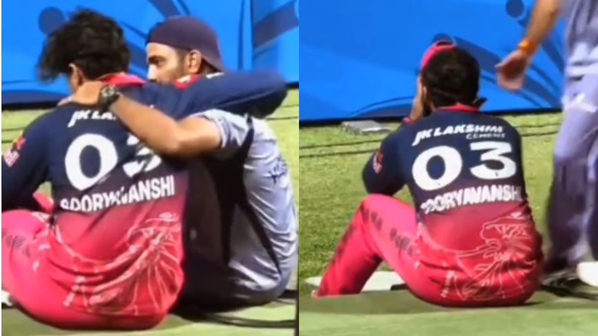 Vaibhav Sooryavanshi breaks down immediately after the match ends; unable to bear the pain of defeat, his emotional moment is captured on camera.