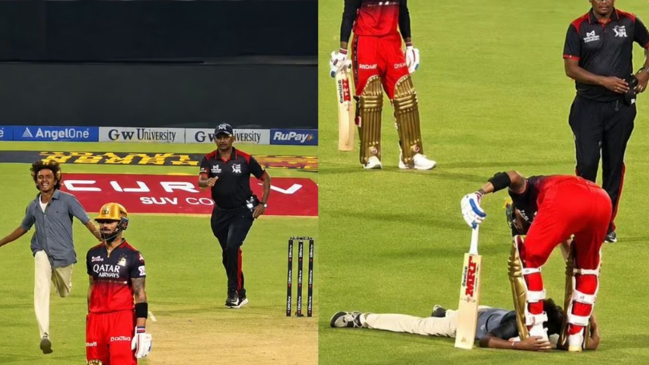 RCB vs KKR मैच में हुई बड़ी सुरक्षा चूक, बीच मैच Virat Kohli की ओर झपटा फैन; वीडियो वायरल 